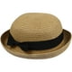 thumbnail image 4 of KAKOWELY Sombrero de paja con ala ancha enrollable y lazo para mujer y niña, estilo bombín para playa (café claro), 4 of 5