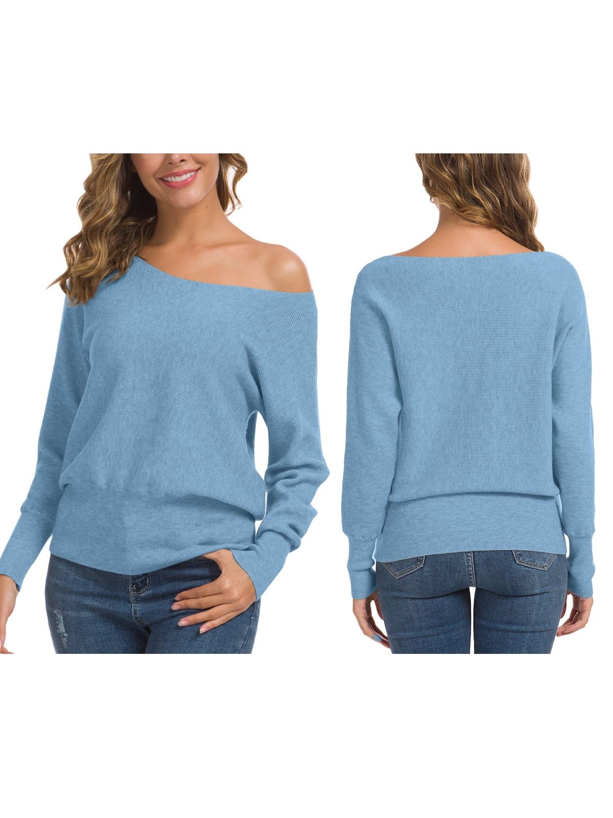 Anygrew Womens Off Shoulder Sweater Pullover Sweater For Women Knit Jumper,Black