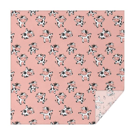 Pink Cow Happy Pattern Square Tablecloth,Waterproof Square Table Cover,Wipeable Spillproof Washable Table Cover for Home Kitchen Party Decor 42"X42"(107x107cm)