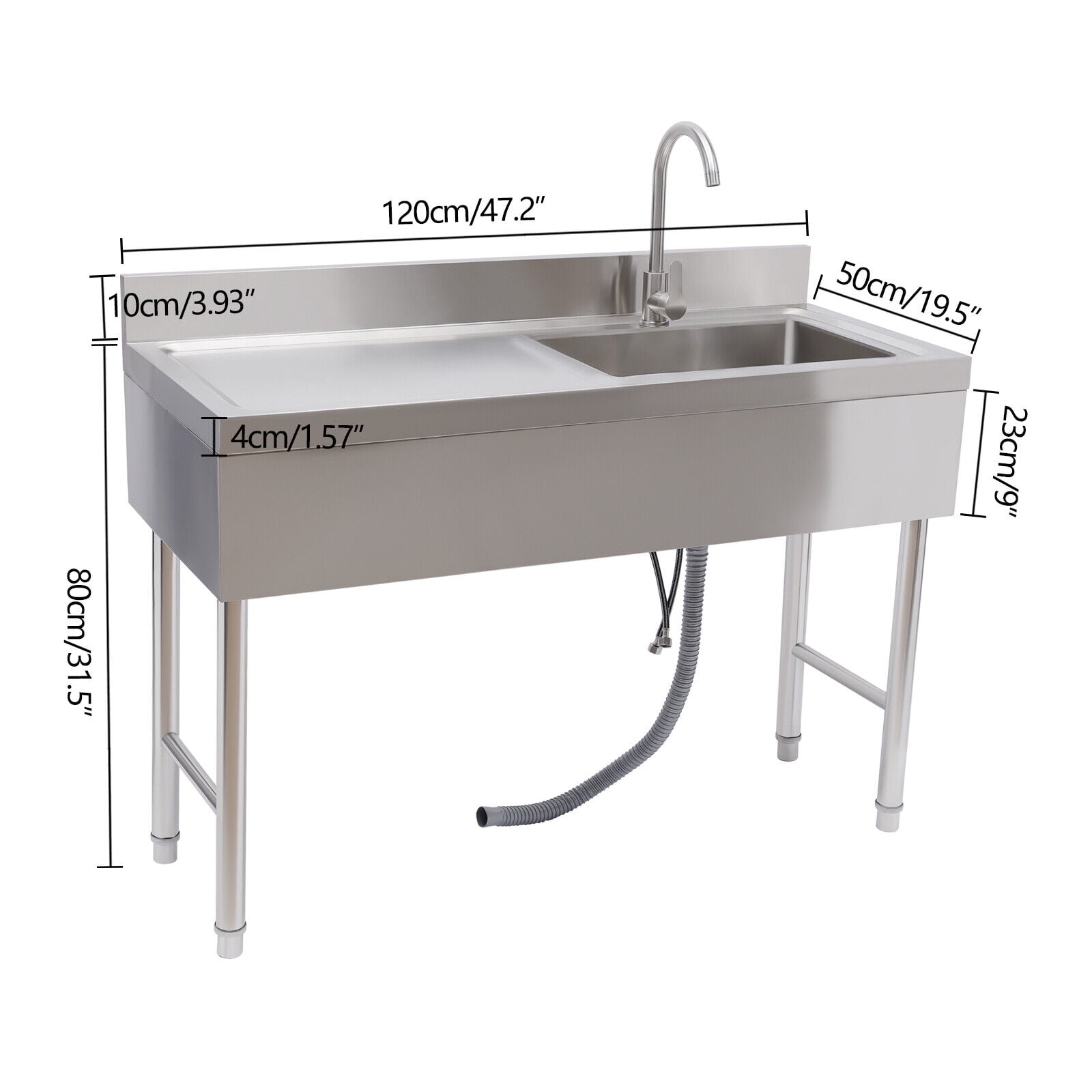 Miumaeov 1 Compartment Commercial Kitchen Sink Prep Table with Faucet Stainless Steel Single Bowl Utility Sink For Restaurant Laundry Room