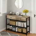 thumbnail image 3 of Modern Narrow Console Table with 2 Drawers & 2-Tier Open Shelves, Metal Frame, Perfect for Dining Room, Hallway, Entryway – Sideboard Storage Cabinet, Brown Finish, 3 of 8
