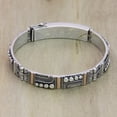 thumbnail image 3 of NOVICA Artisan Handmade Gold Accent Wristband Bracelet Sterling Silver Indonesia Balinese Traditional [7 in L x 0.4 in W] ' Graceful Spell Deluxe', 3 of 6