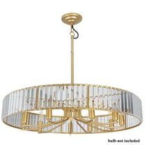 Wozzio Modern 10-Light Gold Drum Hanging Crystal Chandelier Pendant Lighting for Living Room With No Bulbs Included