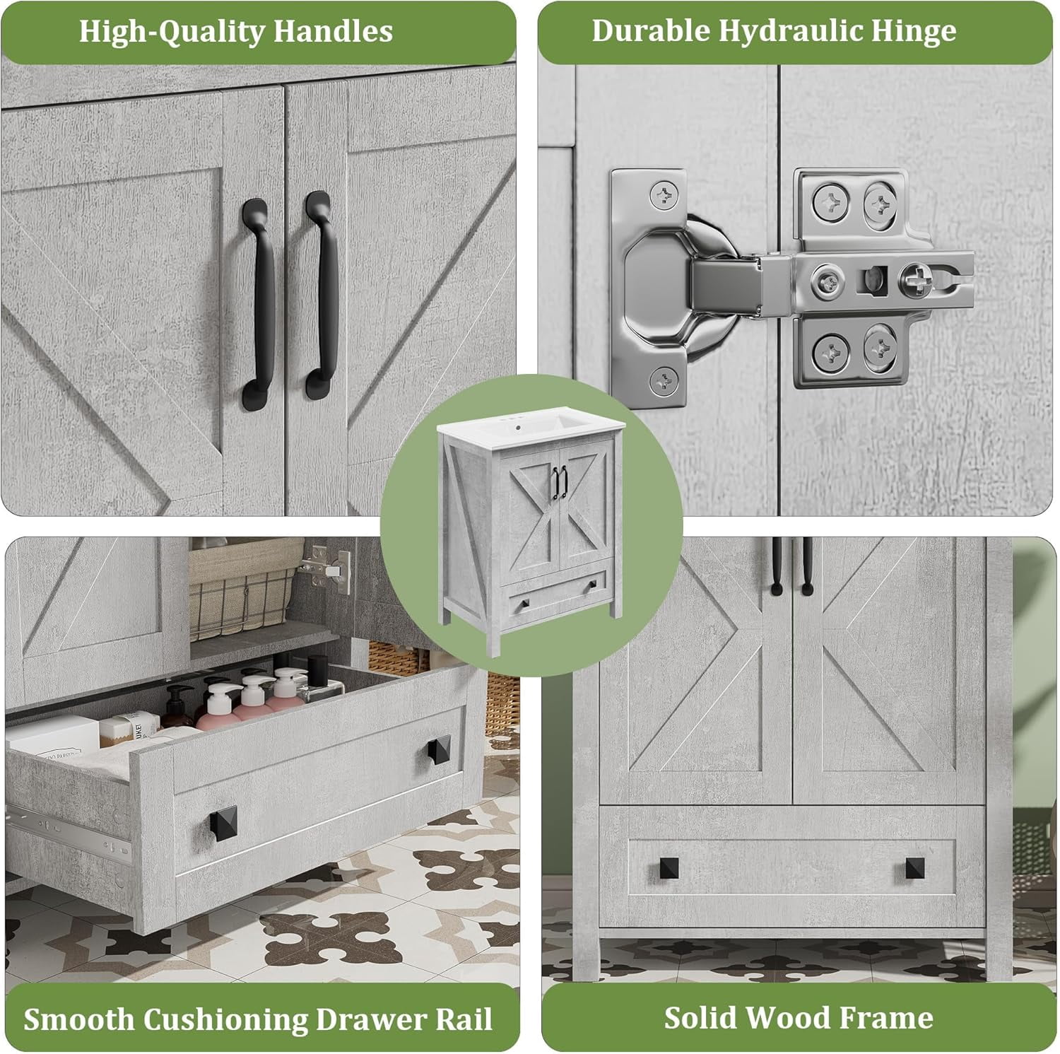 30" Modern Bathroom Vanity with Ceramic Basin,Undermount Vanity Sink Cabinet 2 Doors and 1 Storage Drawer, Freestanding Bathroom Storage Cabinet,Waterproof Material