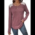 thumbnail image 1 of Camisa Informal de Cuello Redondo para Mujer, Blusa de Encaje con Retazos, Suéteres Tipo Jersey, Túnica de Larga de Color Liso. Rojo Ladrillo XL, 1 of 7