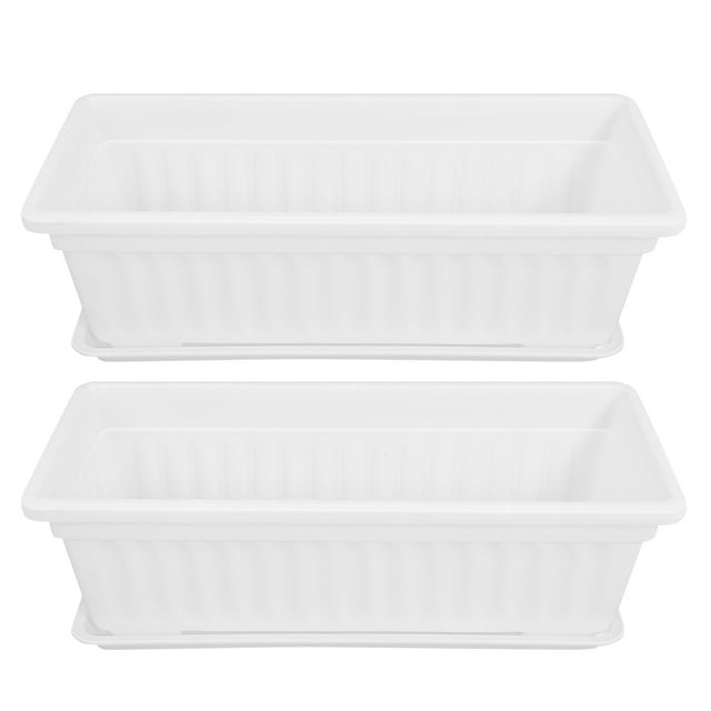 Shisuyan 2pcs Plastic Vegetable Flower Planters Boxes Rectangular Flower Pots with Saucers