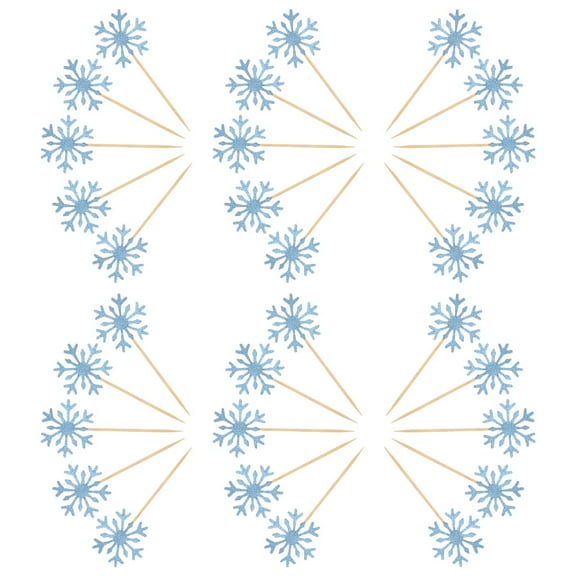 SEWCHICS Snowflake Cake Decorations Shiny 30Pcs Blue Wood Dessert Toppers