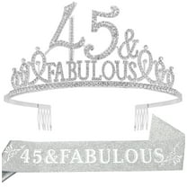 EBE EmmasbyEmma Silver 45th Birthday Crown, Sash, Tiaras & Decorations Set - Perfect Party Favors & Gifts for Women