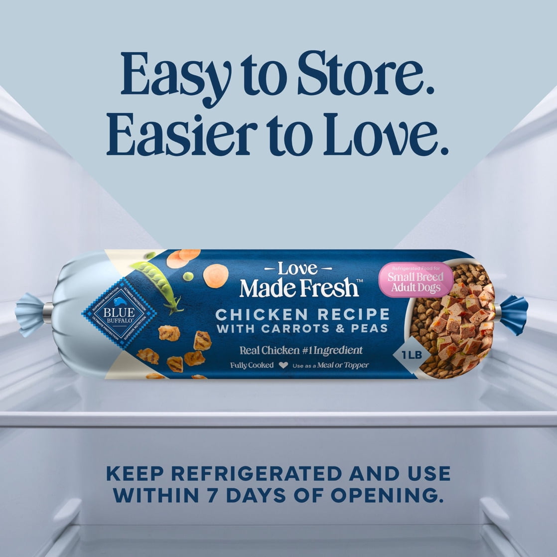 (3 pack) Blue Buffalo Love Made Fresh Dog Food, Small Breed Adult, Refrigerated, Chicken, 1-lb Roll