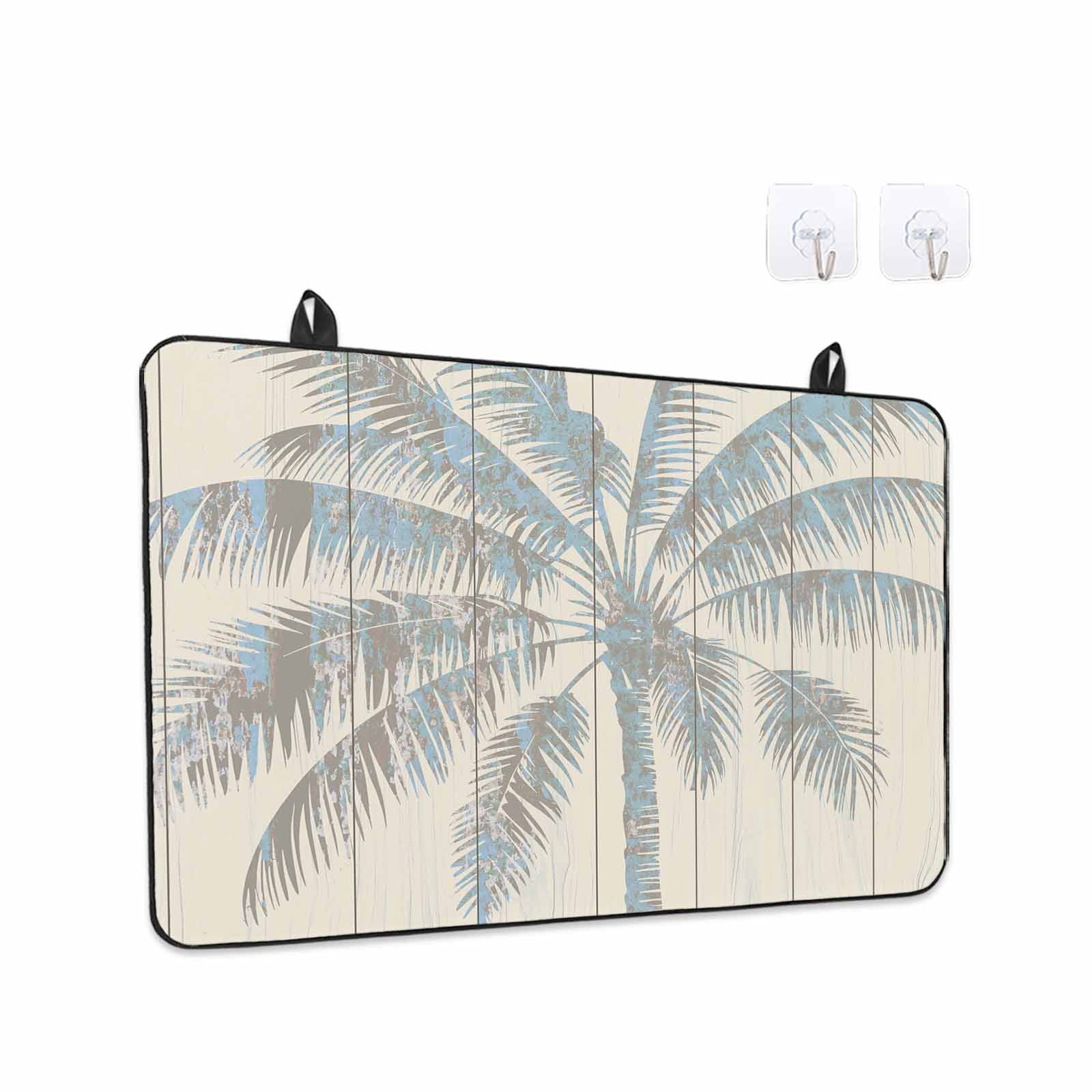 Summer Palm Trees Stove Top Cover for Electric Stove, Heat-proof & Non Slip Glass Top Stove Cover Protector, Tropical Plants Vintage Wood Grain Kitchen Flat Cooktop Rubber Mat 24x21 Inches