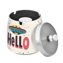 Yayeee Ashtray with Lid for Cigarette Smokeless Stainless Steel Home Ash Holder, Beige UFO