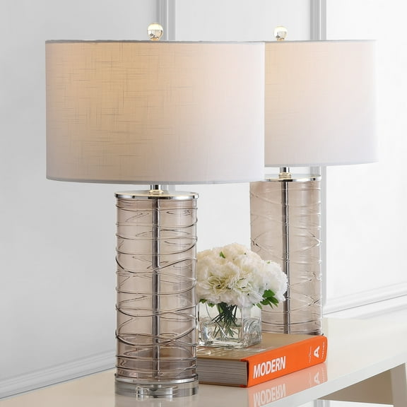 JONATHAN Y Cole 27.5" Modern Fused Glass Cylinder LED Table Lamp, Smoky Gray (Set of 2), JYL4016C-SET2