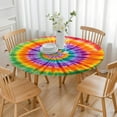 thumbnail image 3 of Colorful Rainbow Tie Dye Spiral Pattern Round Fitted Tablecloth with Elastic Edge,Dining Table Cover Waterproof,Outdoor Round Tablecloth for Camping,Dining,Indoor and Outdoor, 3 of 7