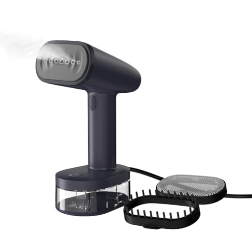Vaporizador de ropa HubiCare de 1500 W con depósito grande de 250 ml, vaporizador portátil para ropa, antiarrugas, tamaño de viaje compacto, solo para 120 V (azul marino)