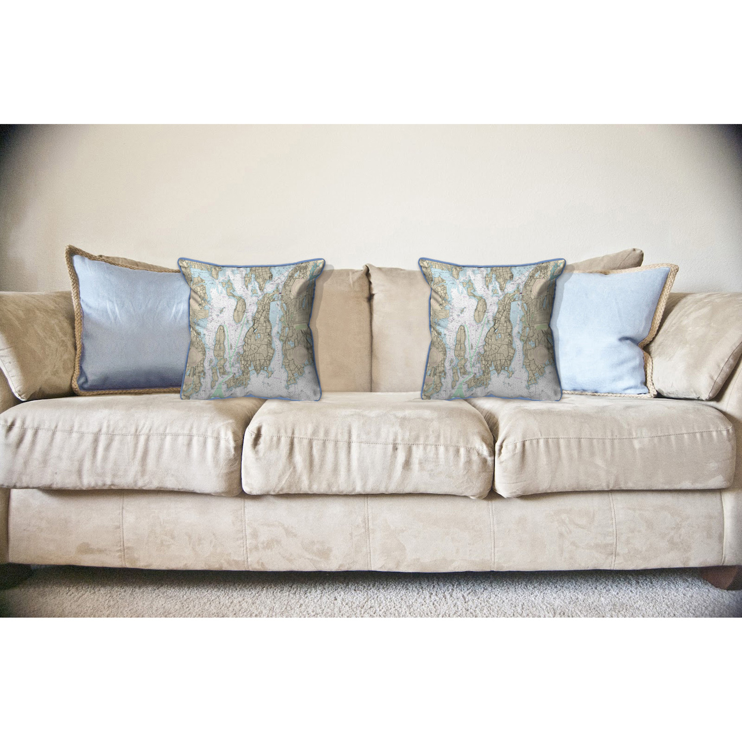Betsy Drake HJ13221NP 16 x 20 in. Narragansett Bay, RI Nautical Map Large Corded Indoor & Outdoor Pillow