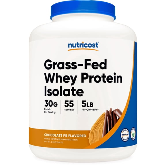 Nutricost Grass-Fed Whey Protein Isolate Powder 5LBS (Chocolate Peanut Butter) 55 Servings