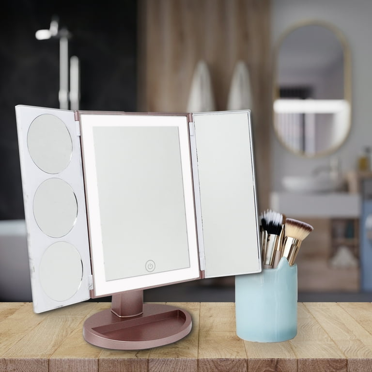 Love, Ellie Giselle LED Trifold Makeup Mirror, 5X Magnification