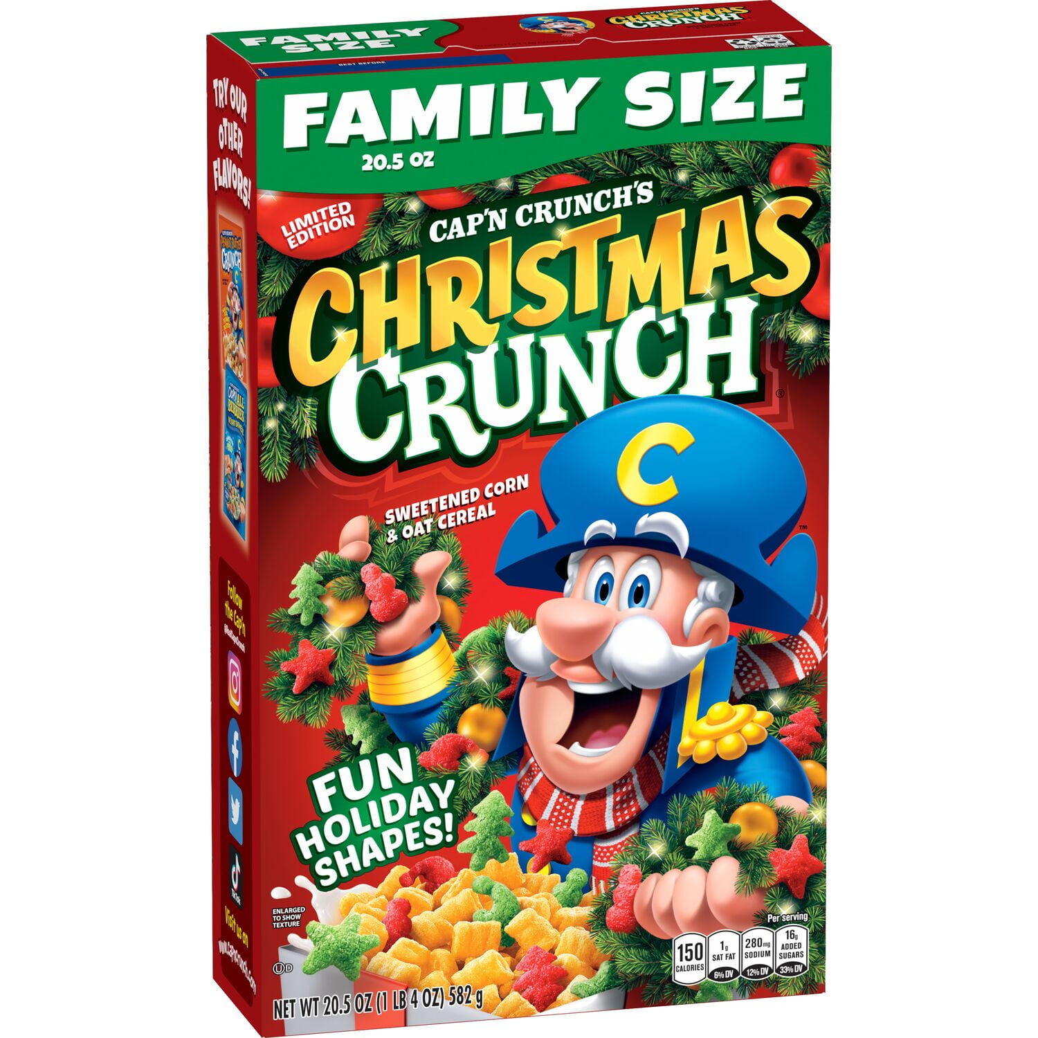 Cap'n Crunch Cereal Christmas Family Sweetened Corn and Oat Cereal, 20.5 oz