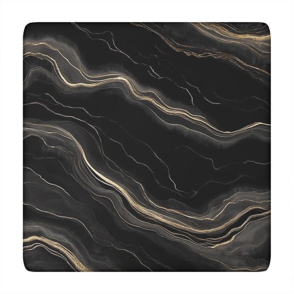 Black Gold Marble Pattern Square Fitted Tablecloth with Elastic Edge,Square Table Cover,Washable Elastic Table Cover for Home Kitchen Party Decor 34"x34"
