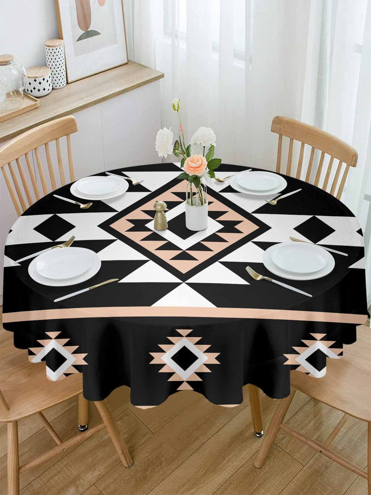 Round Tablecloth Retro Boho Waterproof Oil Proof Polyester Table Cloth Cover Decor for Home Dining Outdoor,Patio,Parties, 60" Dia. Aztec Western Tribal Pattern Black Brown