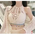 thumbnail image 3 of Women Summer Boho Beach Crop Top Halter Hollow Sexy Y2K Tank Top With Padded Lace Up Knit Tassel Camis Holiday Top Spring, 3 of 10