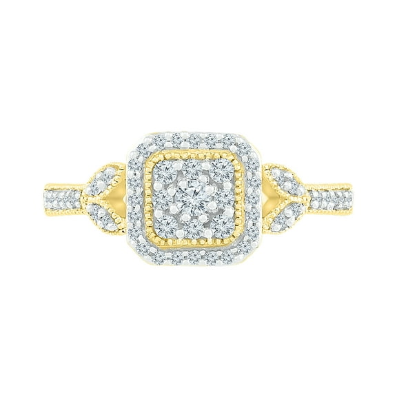 10K Yellow Gold Womens Round Diamond Square Ring 1/3 Cttw, Womens Size: 5-10