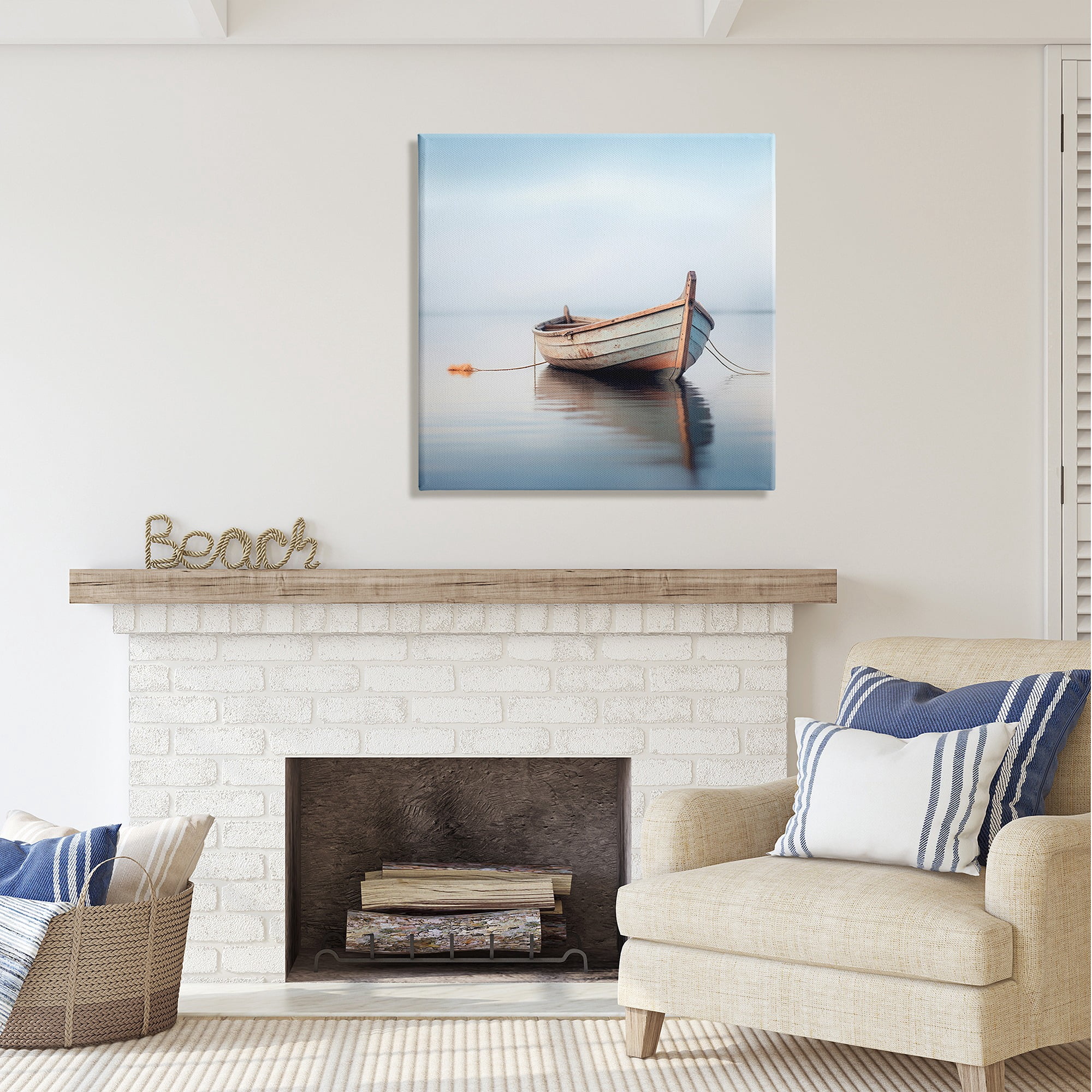 Stupell Industries Boat Floating in Fog Transportation Photography Gallery Wrapped Canvas Art Print Wall Art, 30 x 30