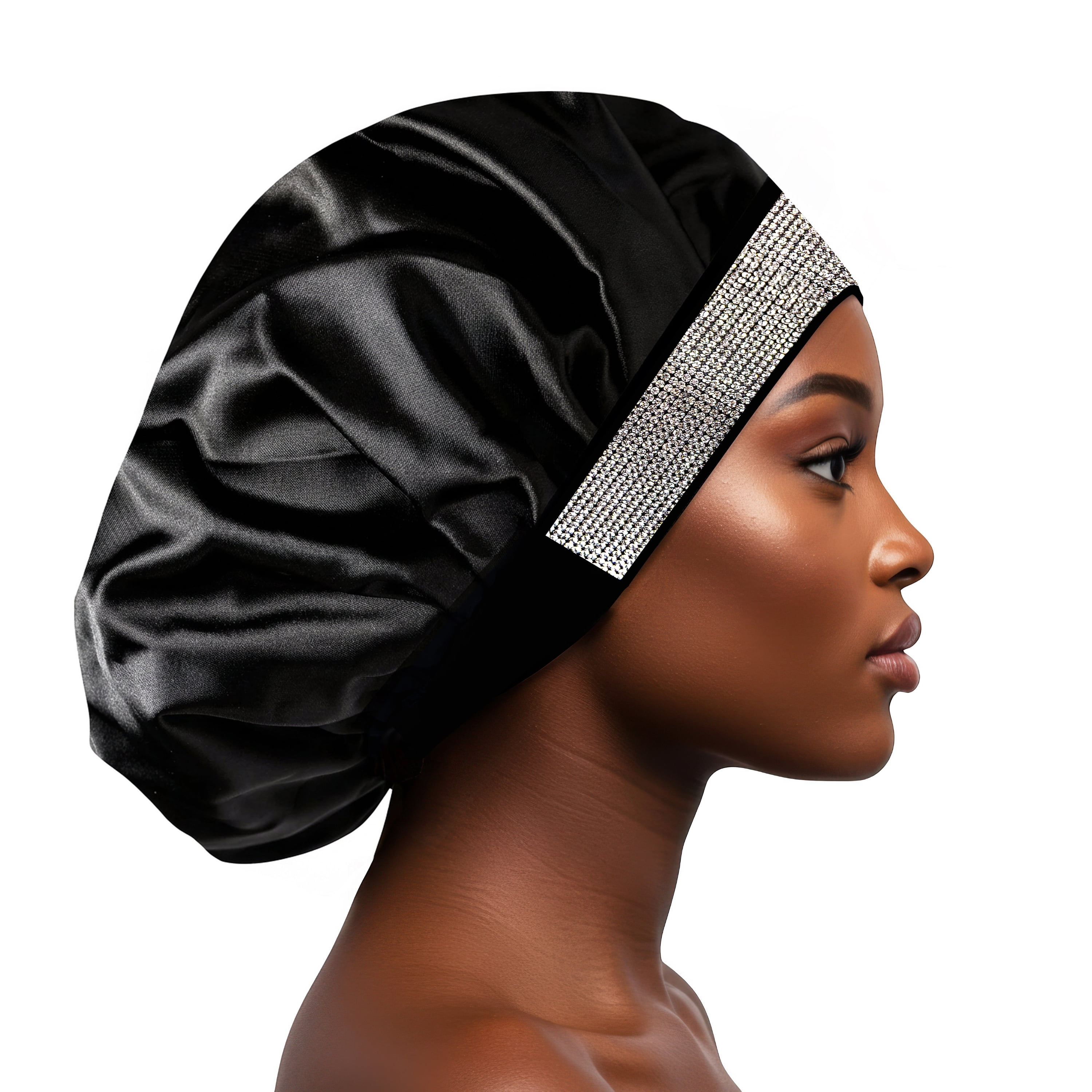 Cala Jewel Band Satin Sleep Bonnet L/XL Black