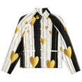 thumbnail image 4 of Jackets for Women Winter Coat Jackets Flannel Stand Collar Jacket(Gold Hearts on Black And White Stripes,Size:S-4XL), 4 of 7
