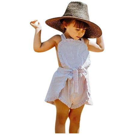

AIMAOMI Toddler Kids Baby Girls Suspenders Striped Bow Strap Jumpsuit Clothes H
