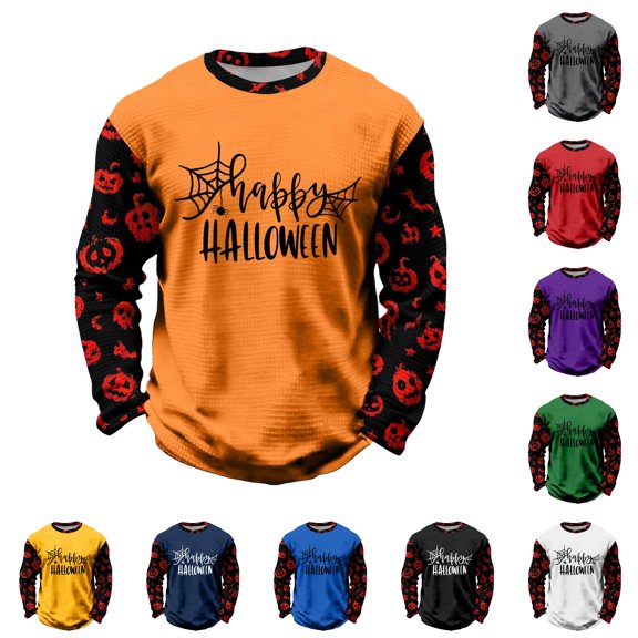 XUANTAOO Toddler Halloween T Shirt Funny Pattern Orange Long Sleeve Pumpkin Ghost Print Tee Size 8-9 Years Boys Girls Clothes