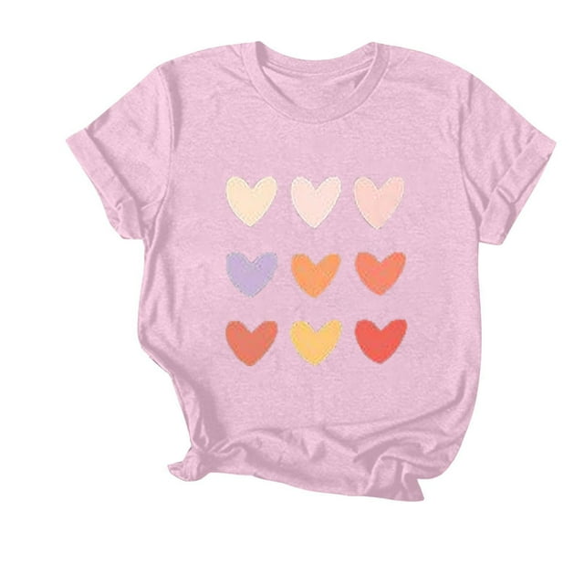 Camiseta de Manga Corta de Cuello Redondo Impresa para las Mujeres Día de San Valentín, Mezcla Ligera de Poliéster para Primavera Verano Otoño