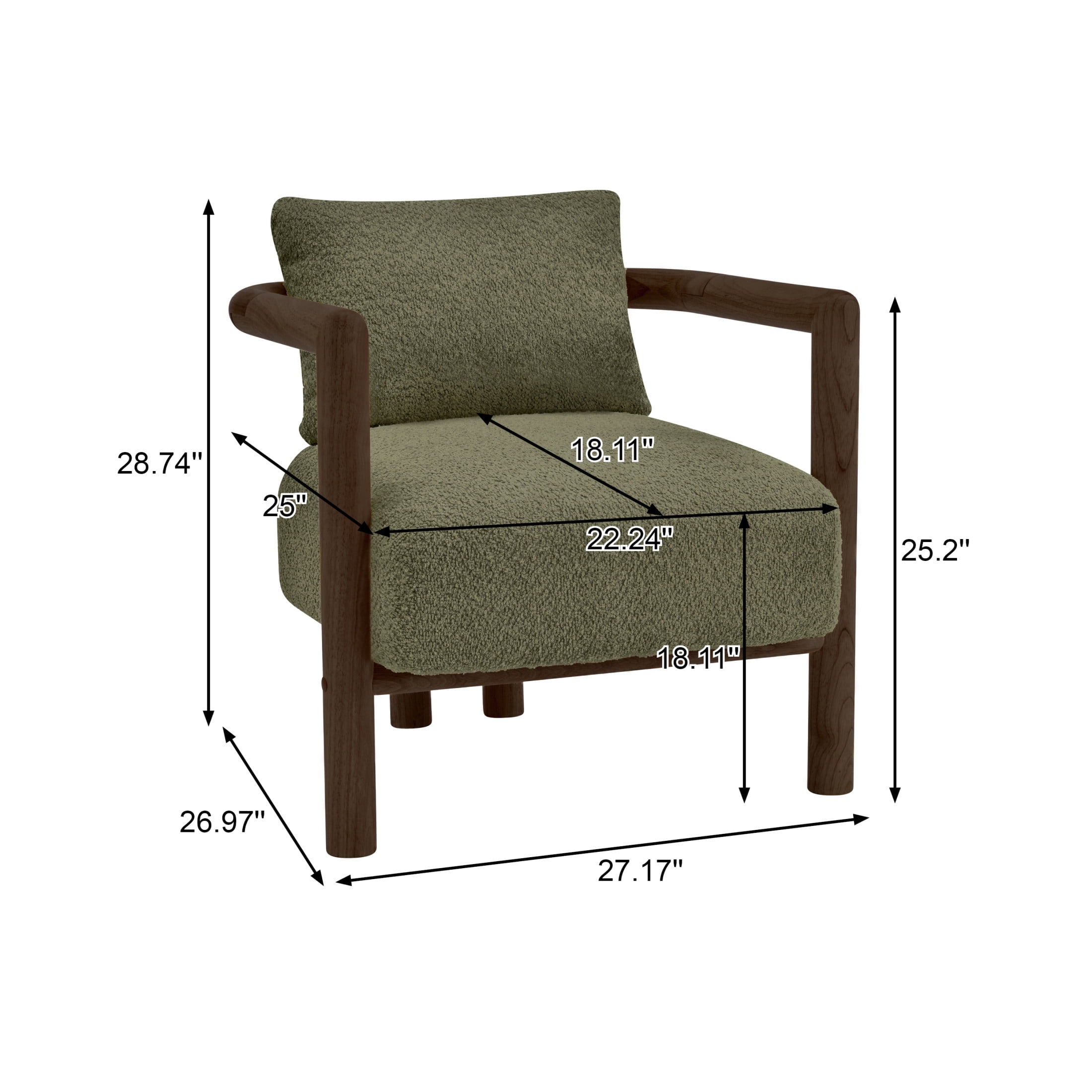 Christopher Knight Home Modern Boucle Upholstered Accent Arm Chair with Wood Frame, Olive Green