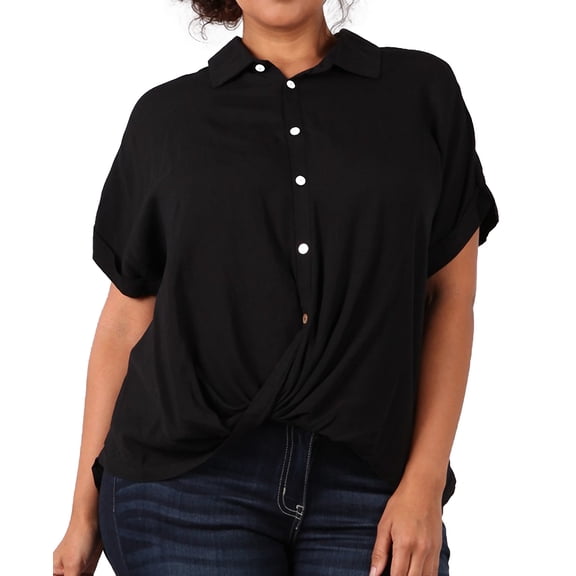 eVogues Women's Short Sleeve Button Down Blouse Black