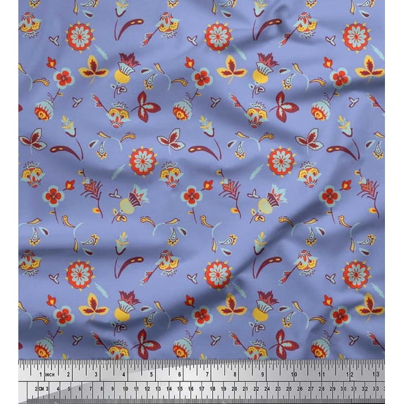 Soimoi Georgette Viscose Fabric Leaves & Floral Artistic Printed Craft Fabric by The Yard 42 Inch Wide