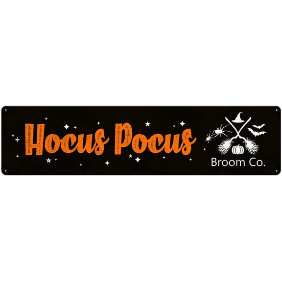 Hocus Pocus Broom Co. Metal Sign Halloween Wall Decor, Funny Art Print Signs Hanging Plaque For Home Farmhouse Kitchen Bar Bathroom Porch Outdoor Yard Halloween Decorations 4"x16"