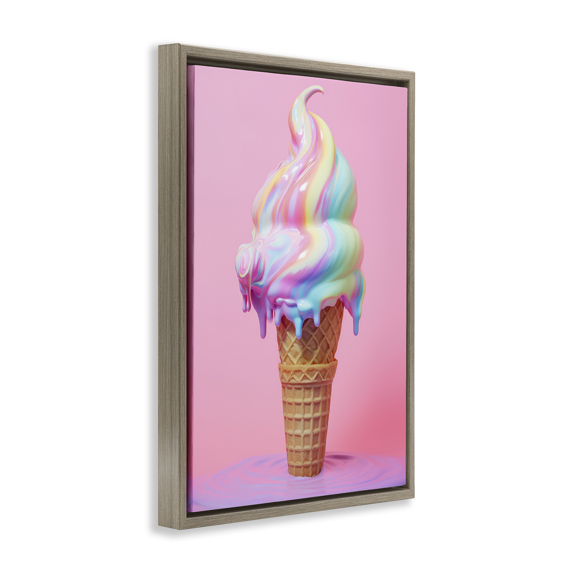 Stupell Industries Dripping Pastel Ice Cream Food & Beverage Painting Brown Floater Framed Canvas Art Print Wall Art, 17 x 25
