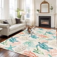 thumbnail image 3 of Teal Sea Turtle Starfish Washable Living Room Rugs 5'x8', Summer Beach Coral Shell Retro Low Pile Throw Large Area Rug Non-Slip Sturdy Edge Binding Carpet for Living Room Kitchen Office, 3 of 9