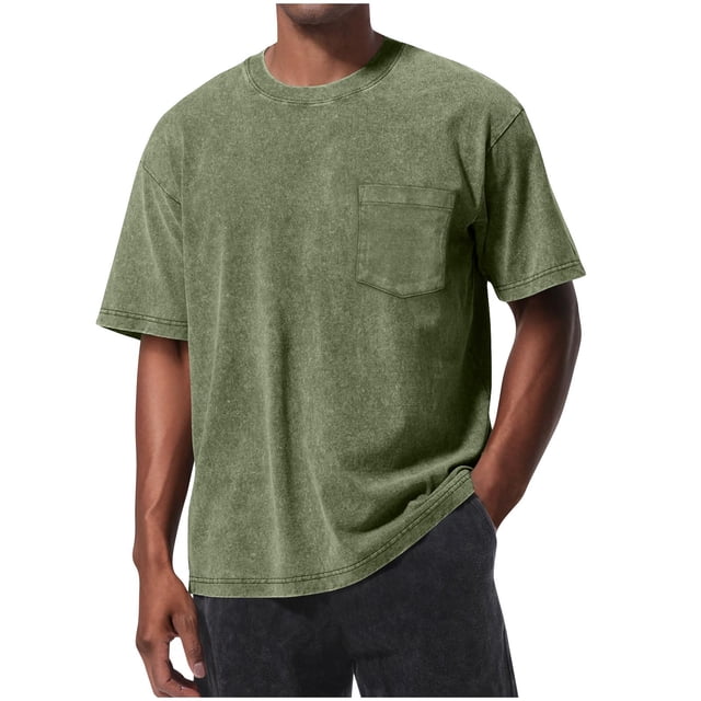Mgmyaa T-shirt à Poche pour Hommes Col Rond Décontracté Sport Lavé