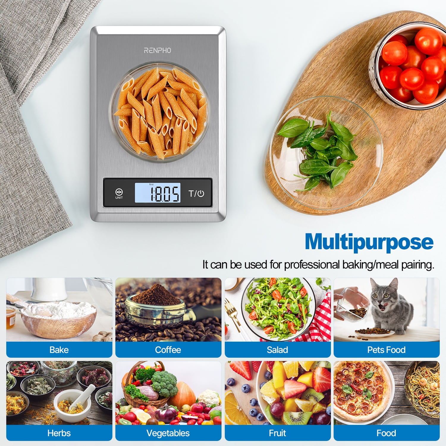 RENPHO Bluetooth Digital Food Scale LED Display, Grey PUS-ES-SNS01-SL - The  Home Depot