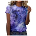 thumbnail image 1 of TSADFHJI Chandail en Molleton pour Femmes Graphique Printemps Été Imprimé Coloré Manches Courtes Col Rond T-Shirt Haut S Violet, 1 of 5