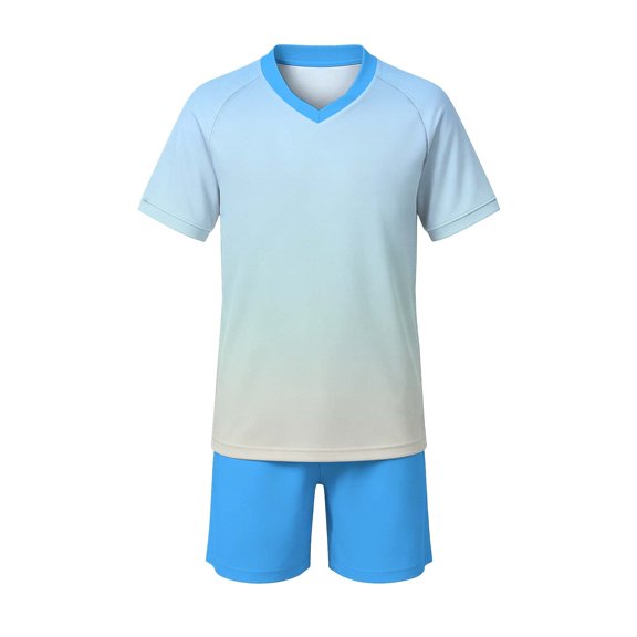 IFNWSV Girls Athletic Sets 2 Piece Short Sleeve Round Neck Thin and Breathable Top and Shorts with Pocket Set Blue 8-10 Years
