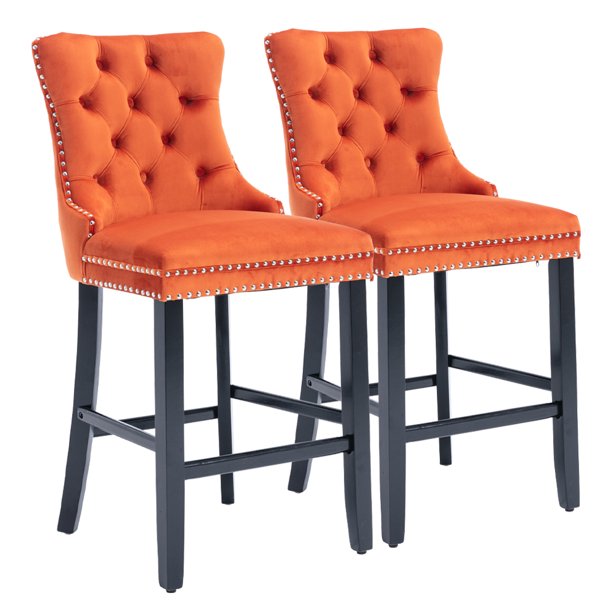 Orange Counter Height Bar Stools Set of 2, WEPSEN 2 Piece Velvet Bar