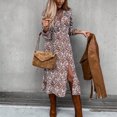 thumbnail image 5 of Lilgiuy Women Casual Split Button Ruffled Hem Long Sleeve V-Neck Mid-Calf Dresses Brown 2022 Fall Winter, 5 of 5
