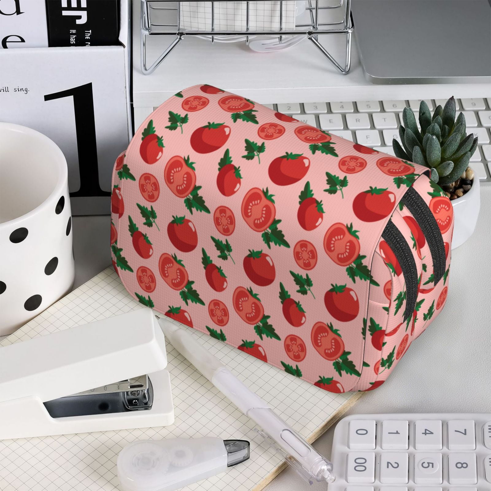 Rateoe Tomatoes Pattern Double Clamshell Pen Case, Storage Organizer with Two Zipper Compartments– Holds Up to 50 Pencils & Pens