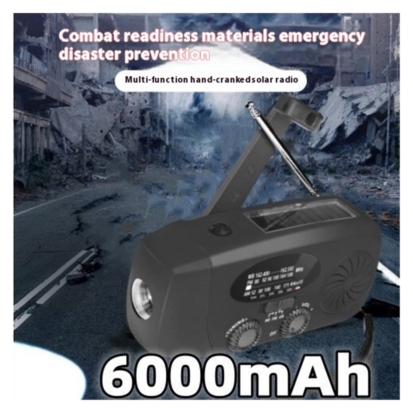 Wind Up Solar Radio, Emergency Hand Crank Survival Equipment with USB Type-C, Multi-Function Battery Radio for Outdoor Camping, Wind Up Torch, Weather Alerts, and Phone Charger
