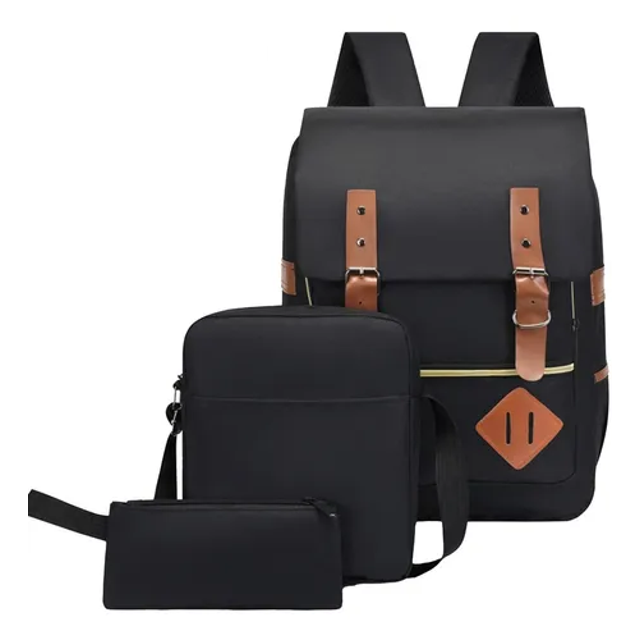 Mochilas Backpack Impermeable Puerto Usb Set 3pzs Negro Malubero Malu1321