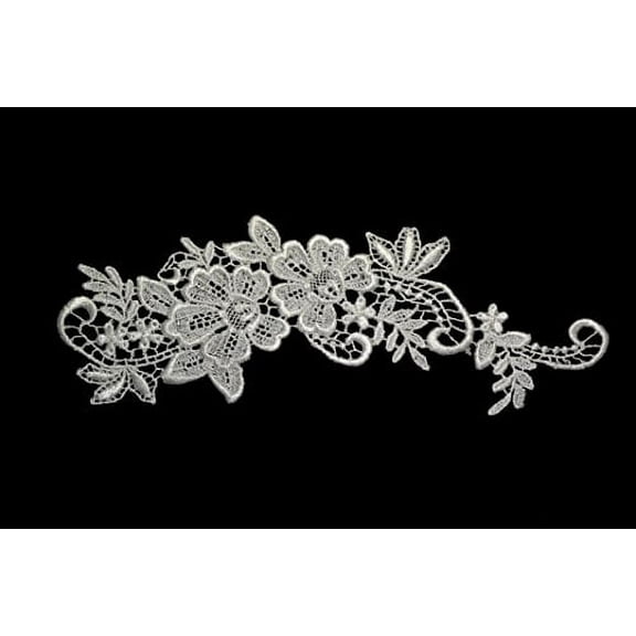 Off White Floral Venice Lace Applique Embroidered Bridal Guipure Patch 2pcs
