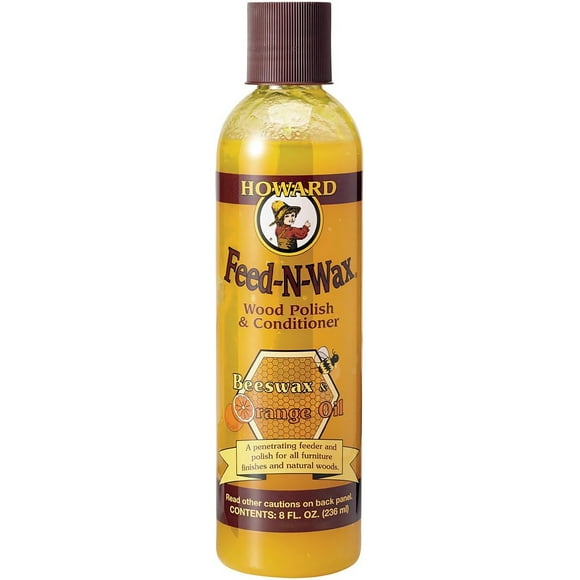 HOWARD - Feed N Wax - Cera de Abeja Acondicionadora y Abrillantadora de Madera. Repara Arañazos en Pisos Muebles y Gabinetes de Madera. Contiene Aceite de Naranja - 236 ml (8 oz)