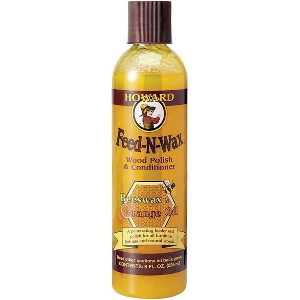 HOWARD - Feed N Wax - Cera de Abeja Acondicionadora y Abrillantadora de Madera. Repara Arañazos en Pisos Muebles y Gabinetes de Madera. Contiene Aceite de Naranja - 236 ml (8 oz)